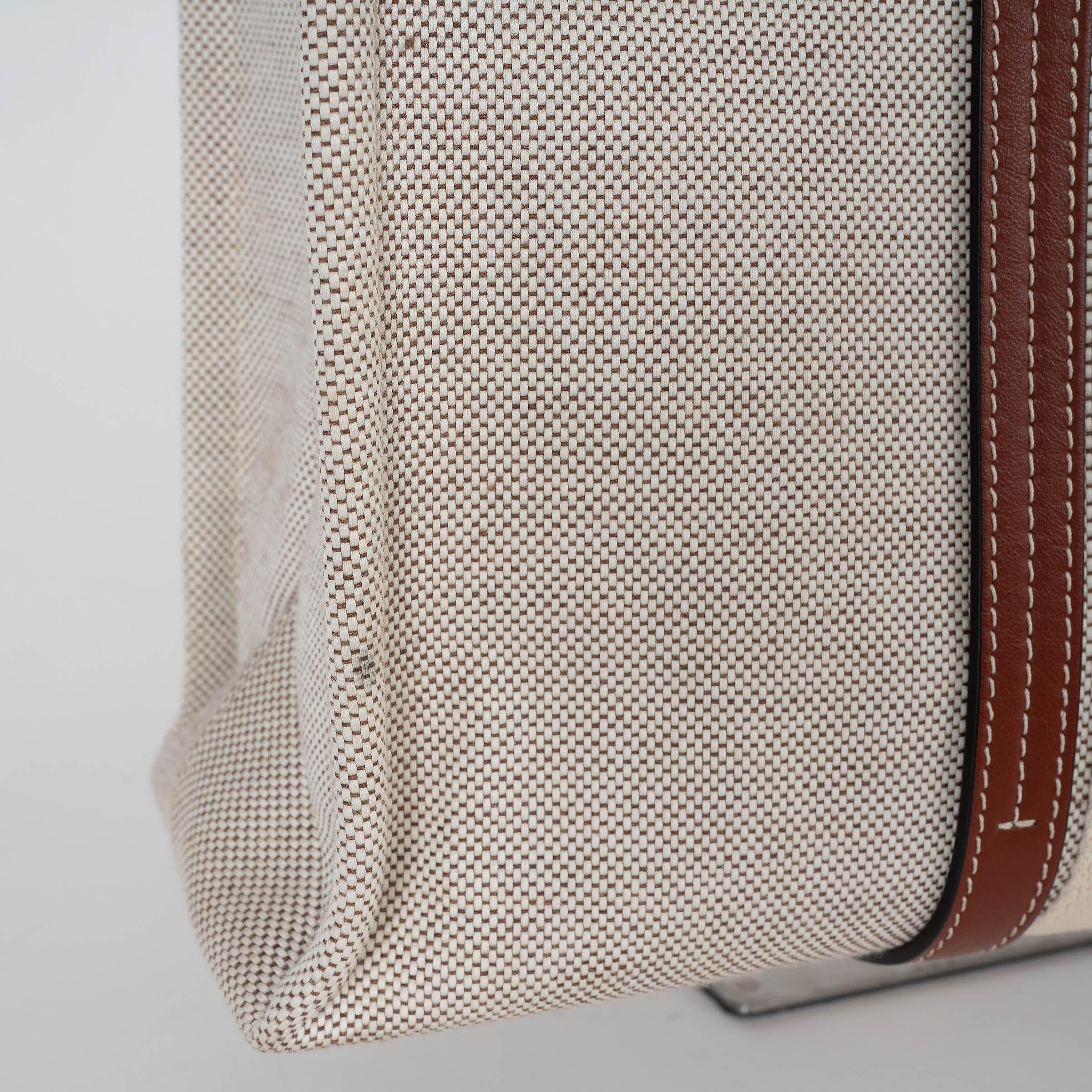 CHLOE white & brown canvas WOODY LARGE Tote Bag For Sale 4