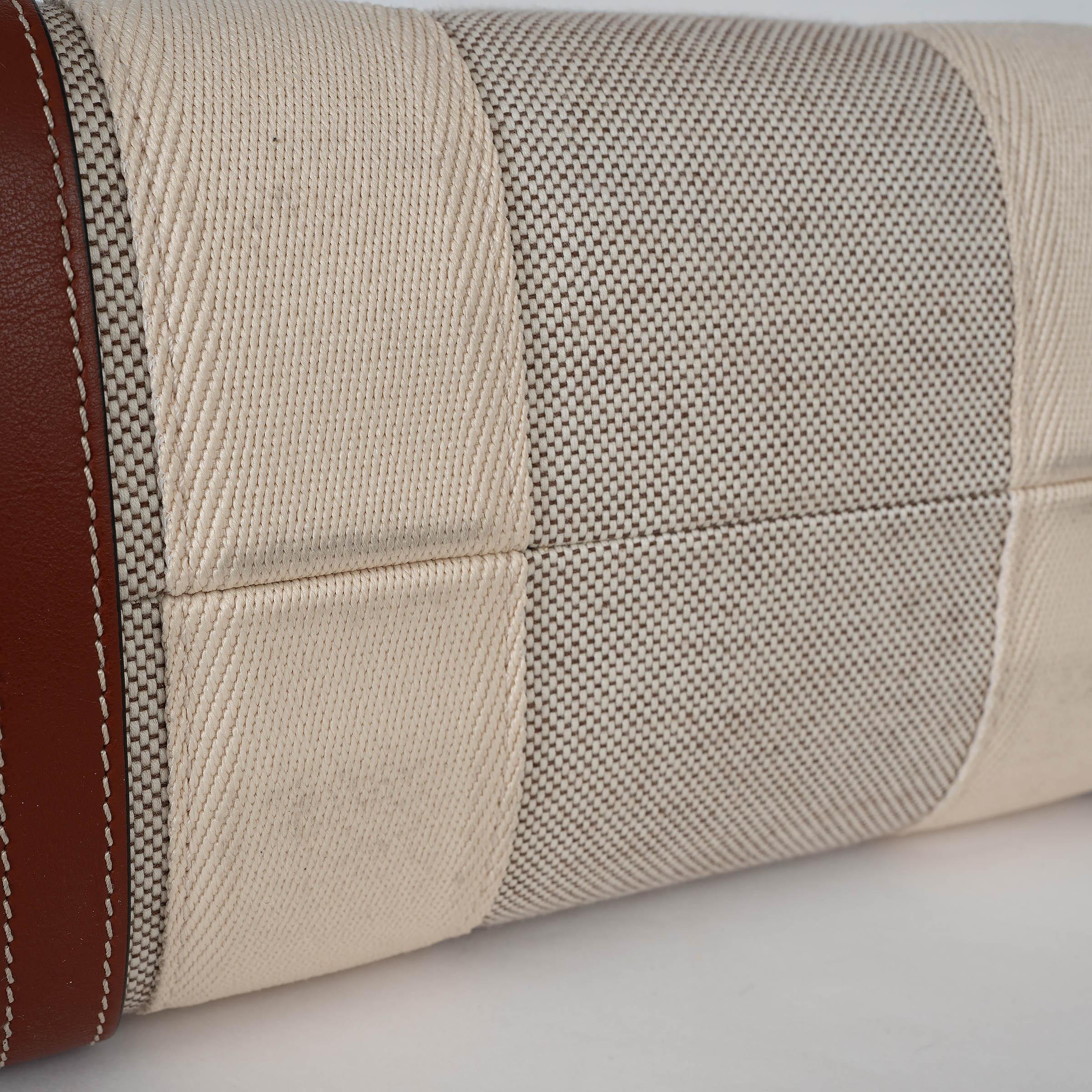 CHLOE white & brown canvas WOODY LARGE Tote Bag For Sale 5