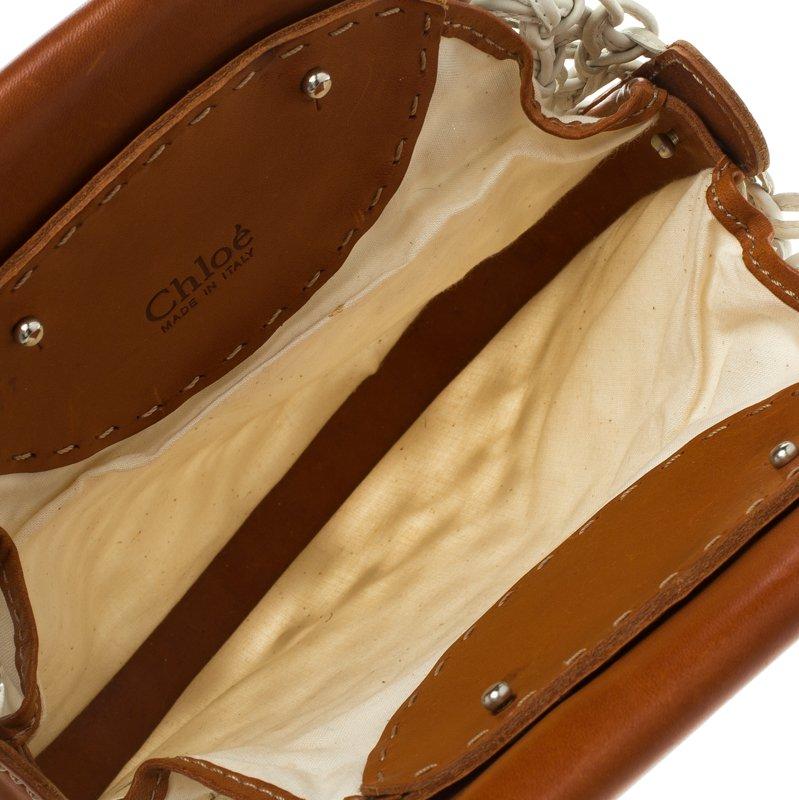 Chloe White/Brown Knotted Leather vintage Bracelet Bag 1