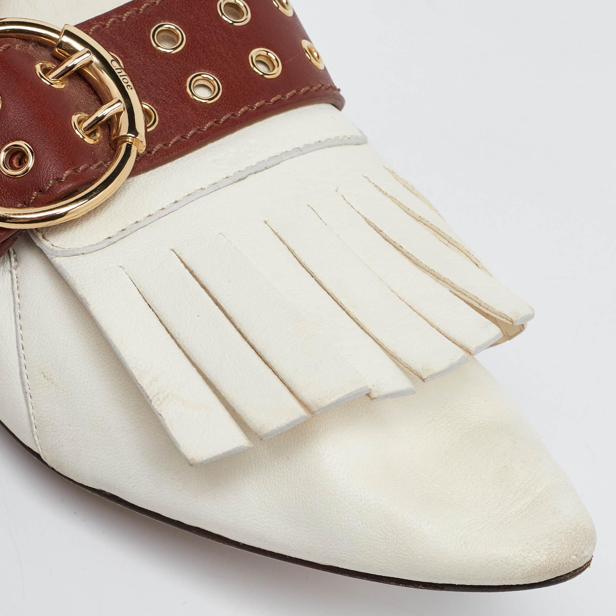 Chloe White/Brown Leather Fringe Ballet Flats Size 41 For Sale 2