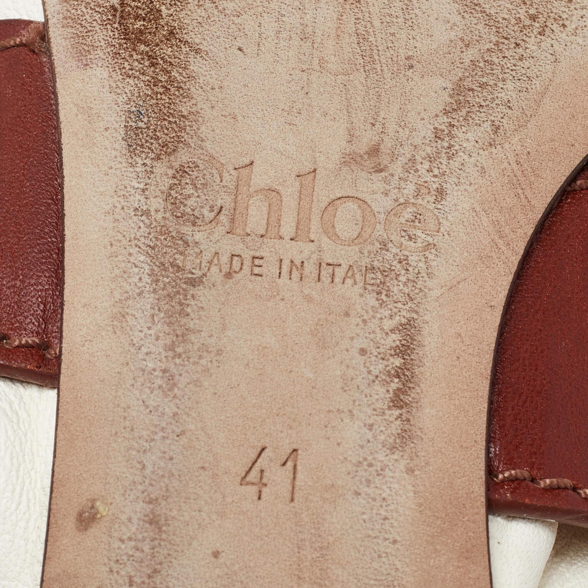 Chloe White/Brown Leather Fringe Ballet Flats Size 41 For Sale 3