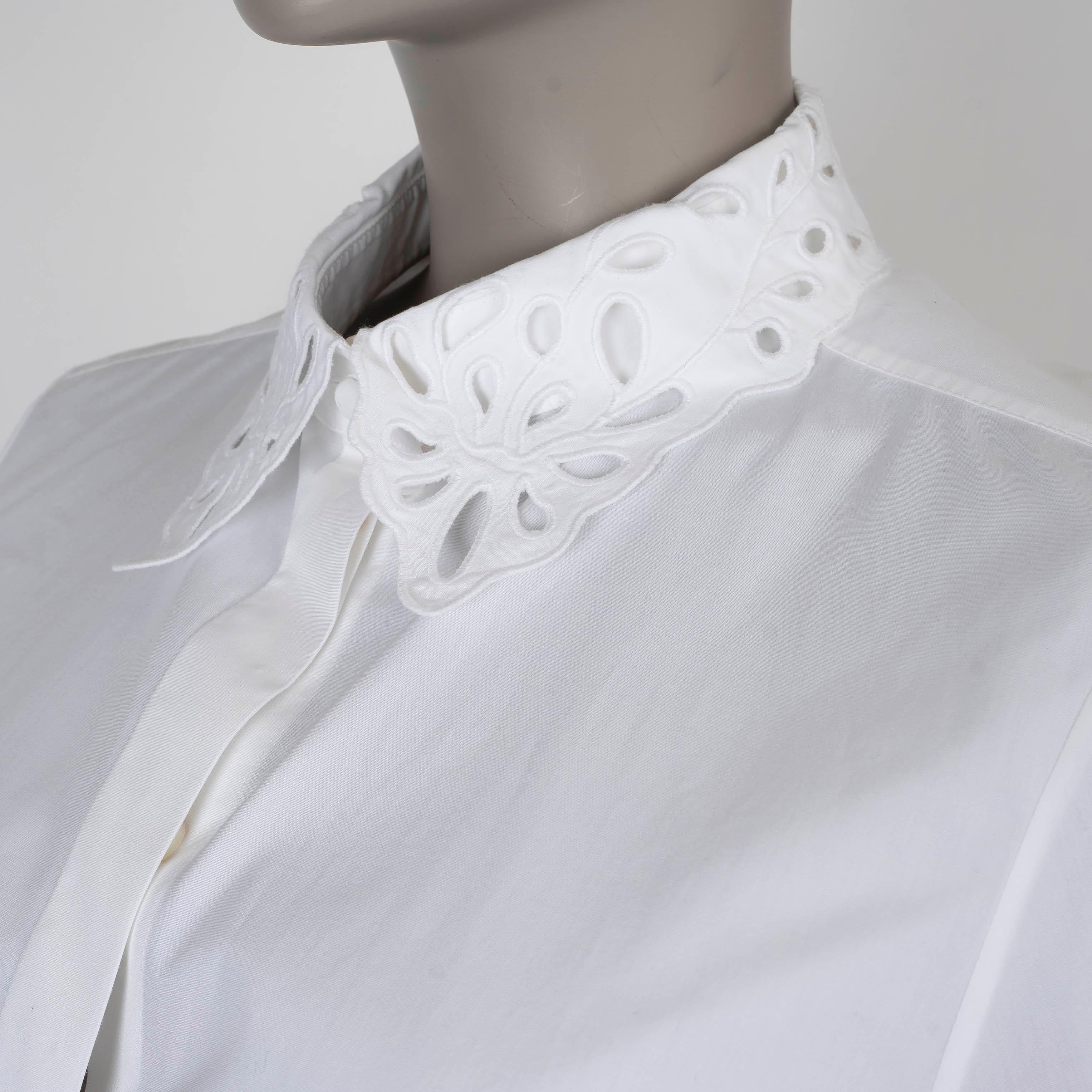 CHLOE white cotton 2022 BRODERIE ANGLAISE POPLIN Shirt S For Sale 1