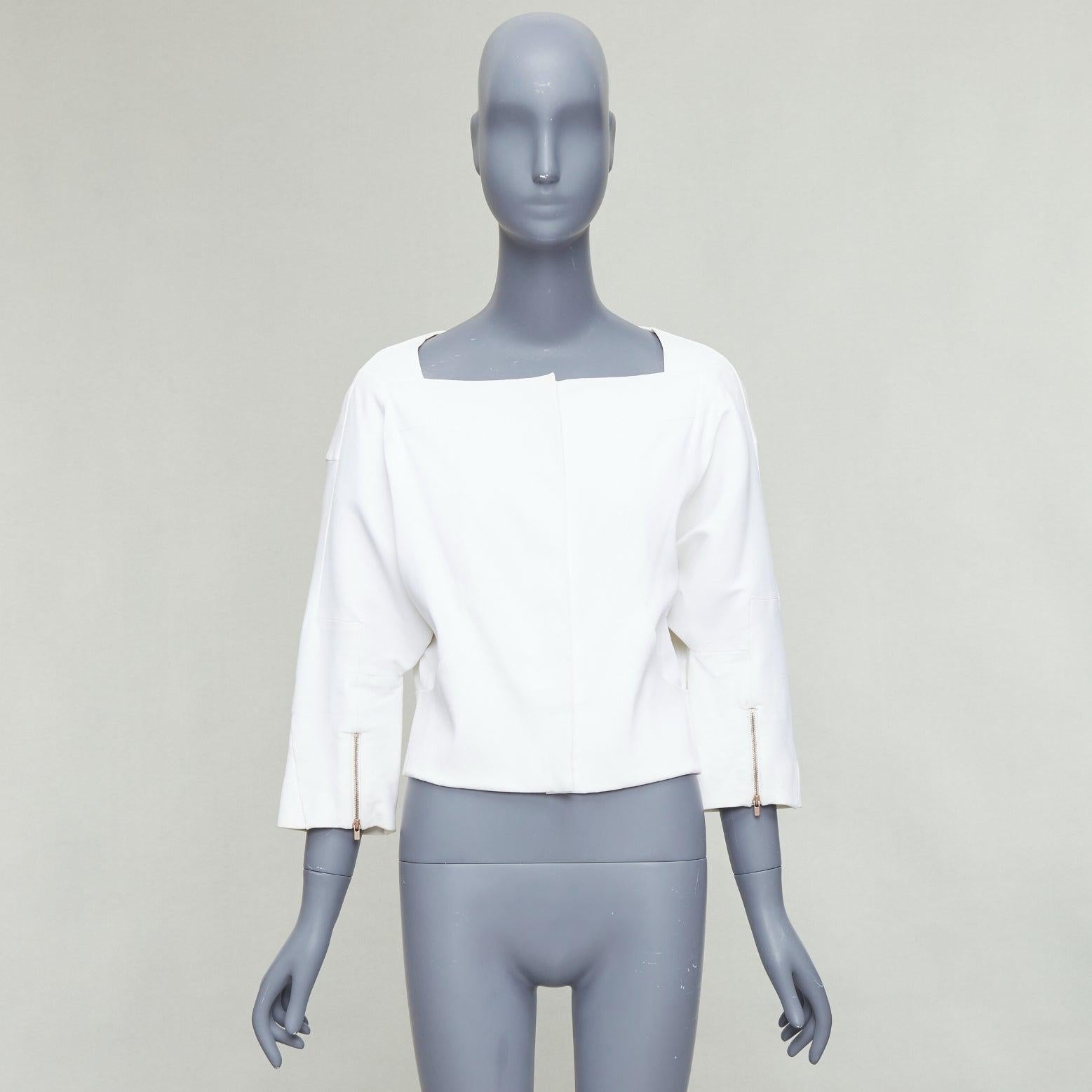 CHLOE white cotton batwing square collar zip cuff crop jacket FR36 S For Sale 5