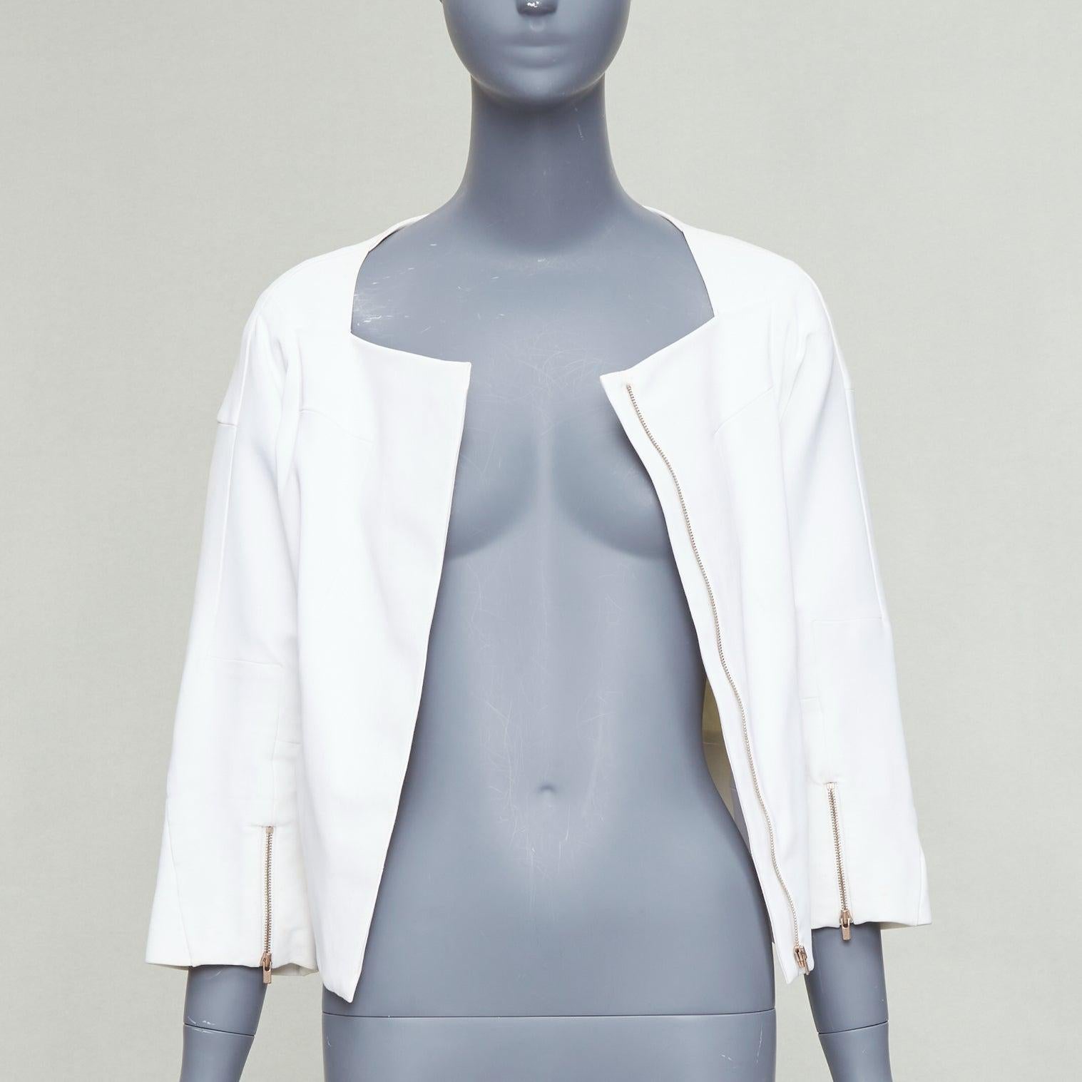 Gray CHLOE white cotton batwing square collar zip cuff crop jacket FR36 S For Sale