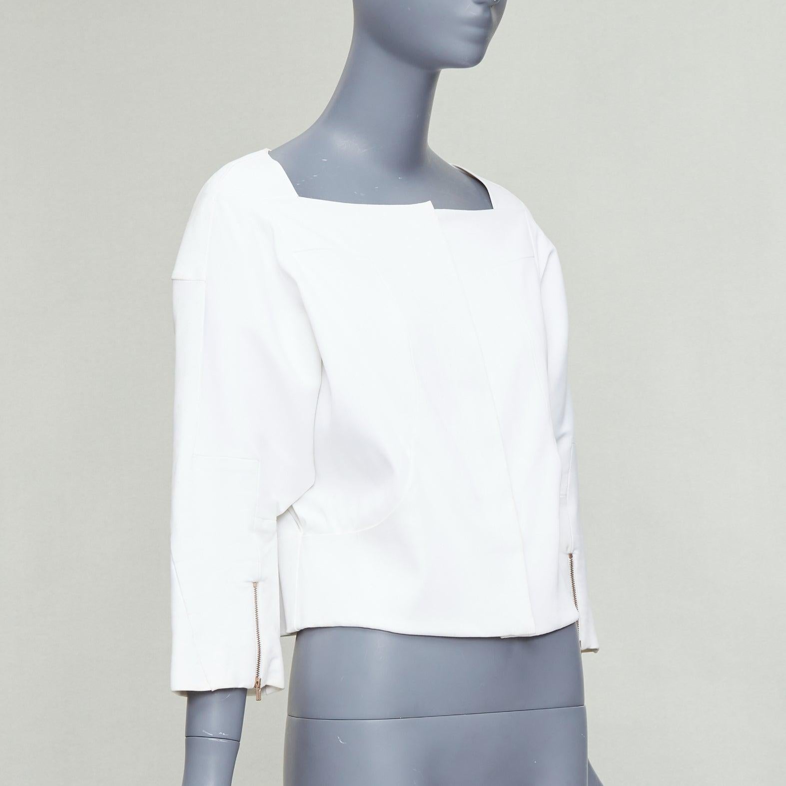 CHLOE white cotton batwing square collar zip cuff crop jacket FR36 S In Fair Condition For Sale In Hong Kong, NT
