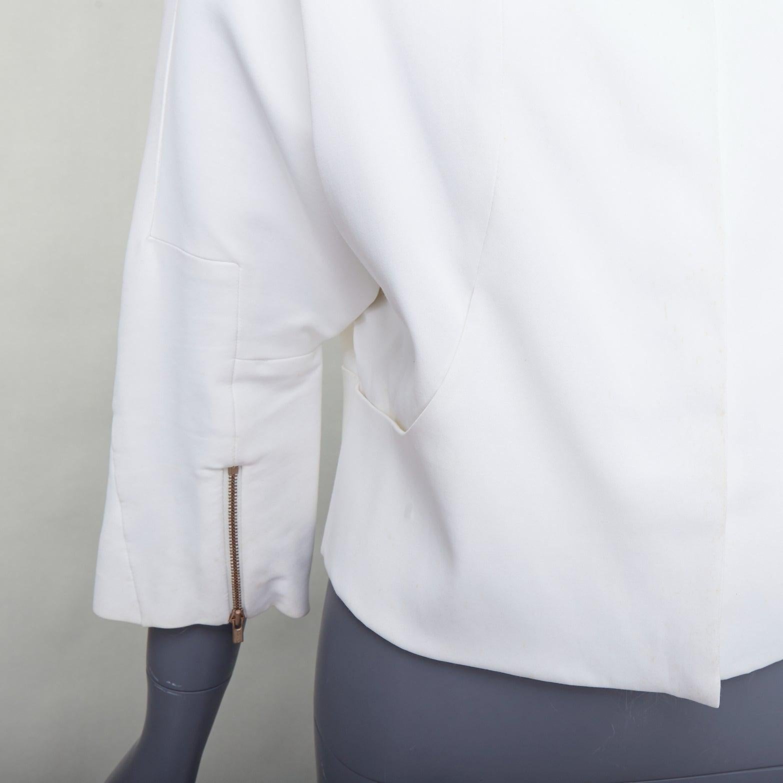 CHLOE white cotton batwing square collar zip cuff crop jacket FR36 S For Sale 3