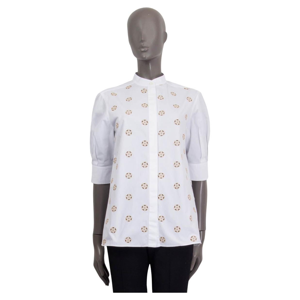 CHLOE white cotton BRODERIE ANGLAISE Short Sleeve Blouse Shirt 36 XS For Sale