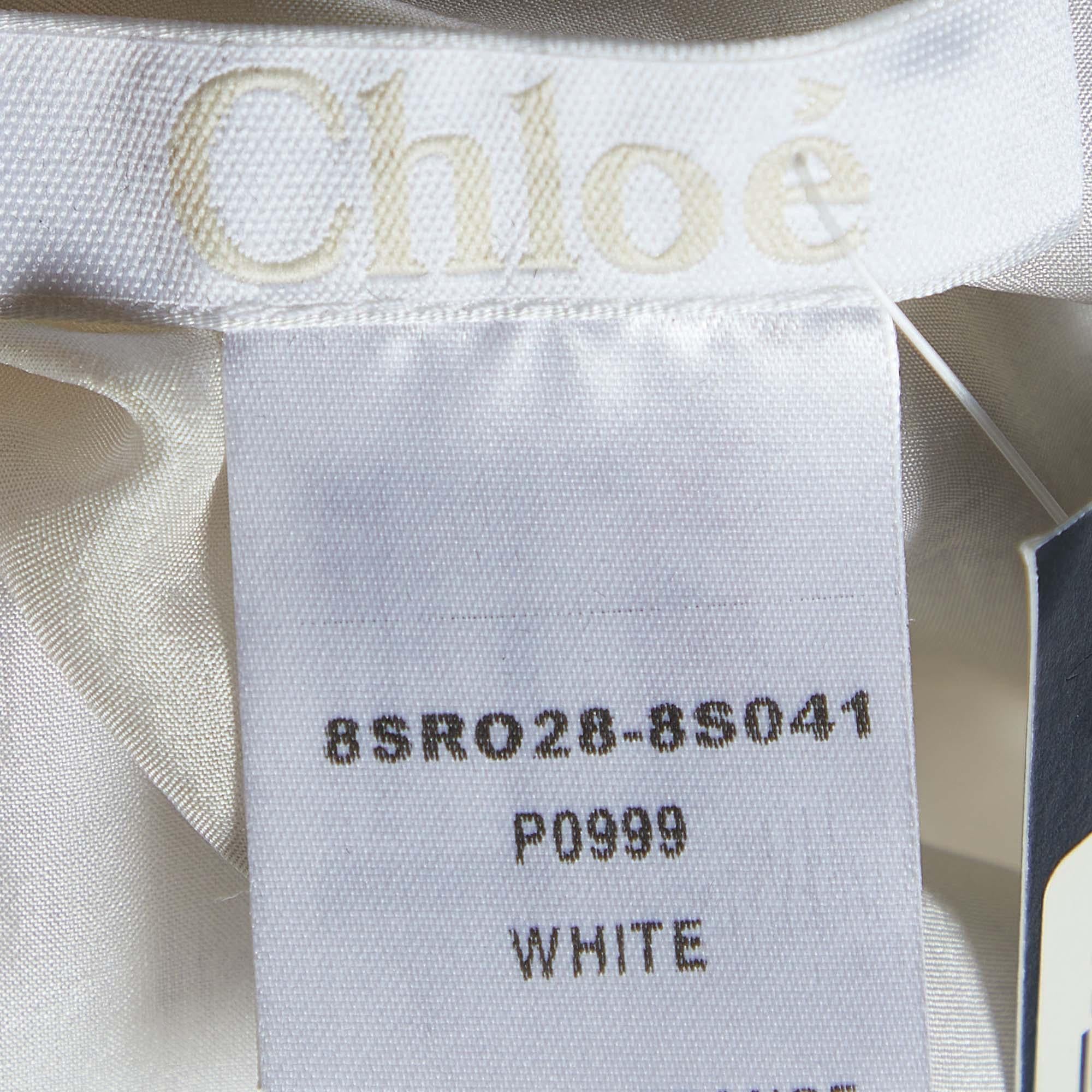 Chloe White Cotton Paneled Mini Dress L In Good Condition In Dubai, Al Qouz 2