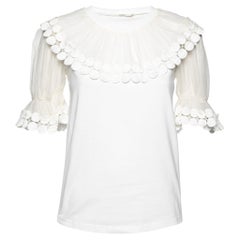 Chloe White Cotton & Silk Lace Trimmed Top S