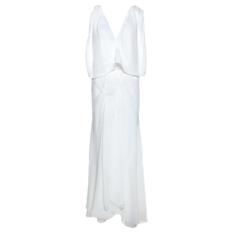 Chloe White Crepe Open Back Detail Draped Maxi Dress L