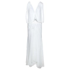 Chloe White Crepe Open Back Detail Draped Maxi Dress L