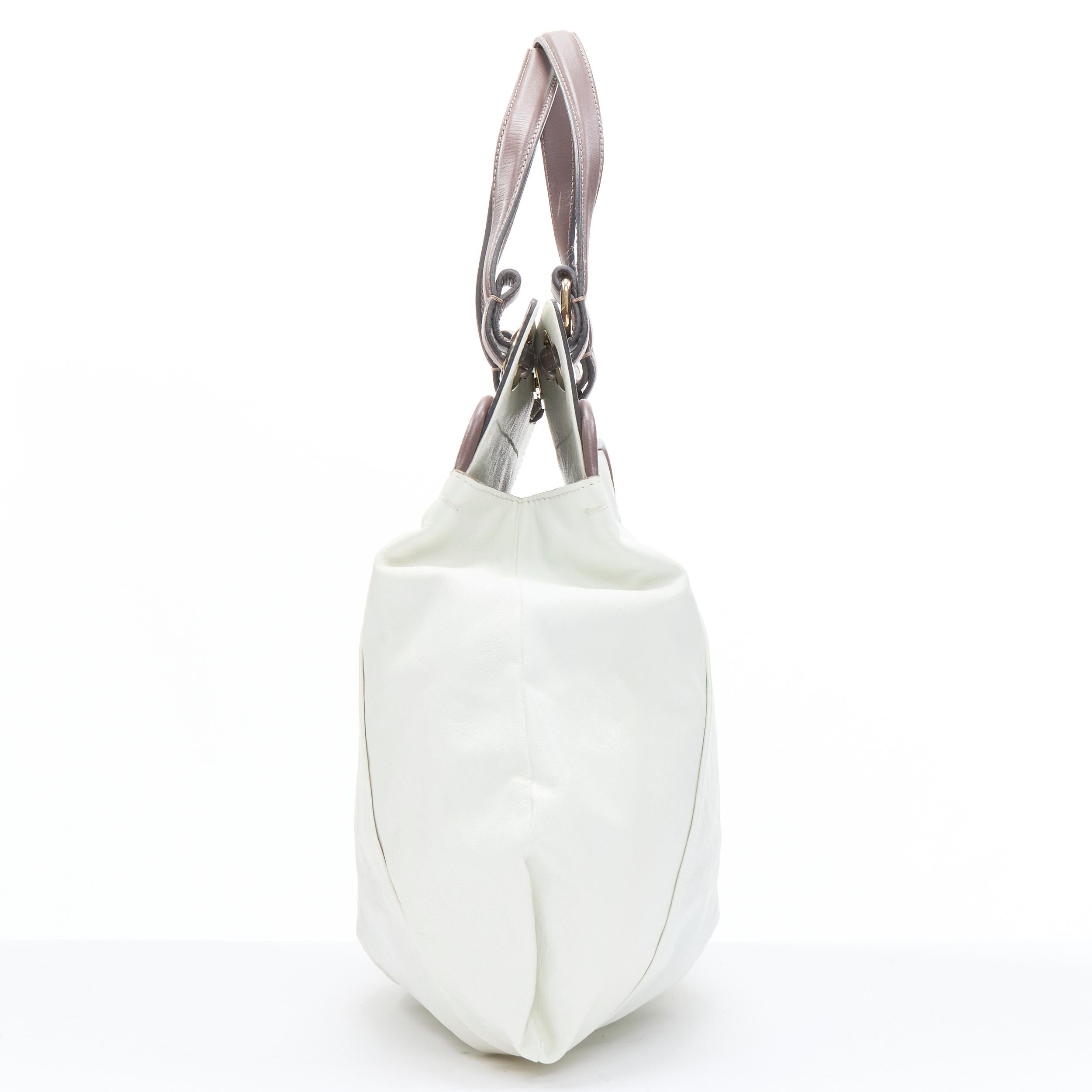 Gray CHLOE white crinkled leather brown handle clasp lock large tote bag