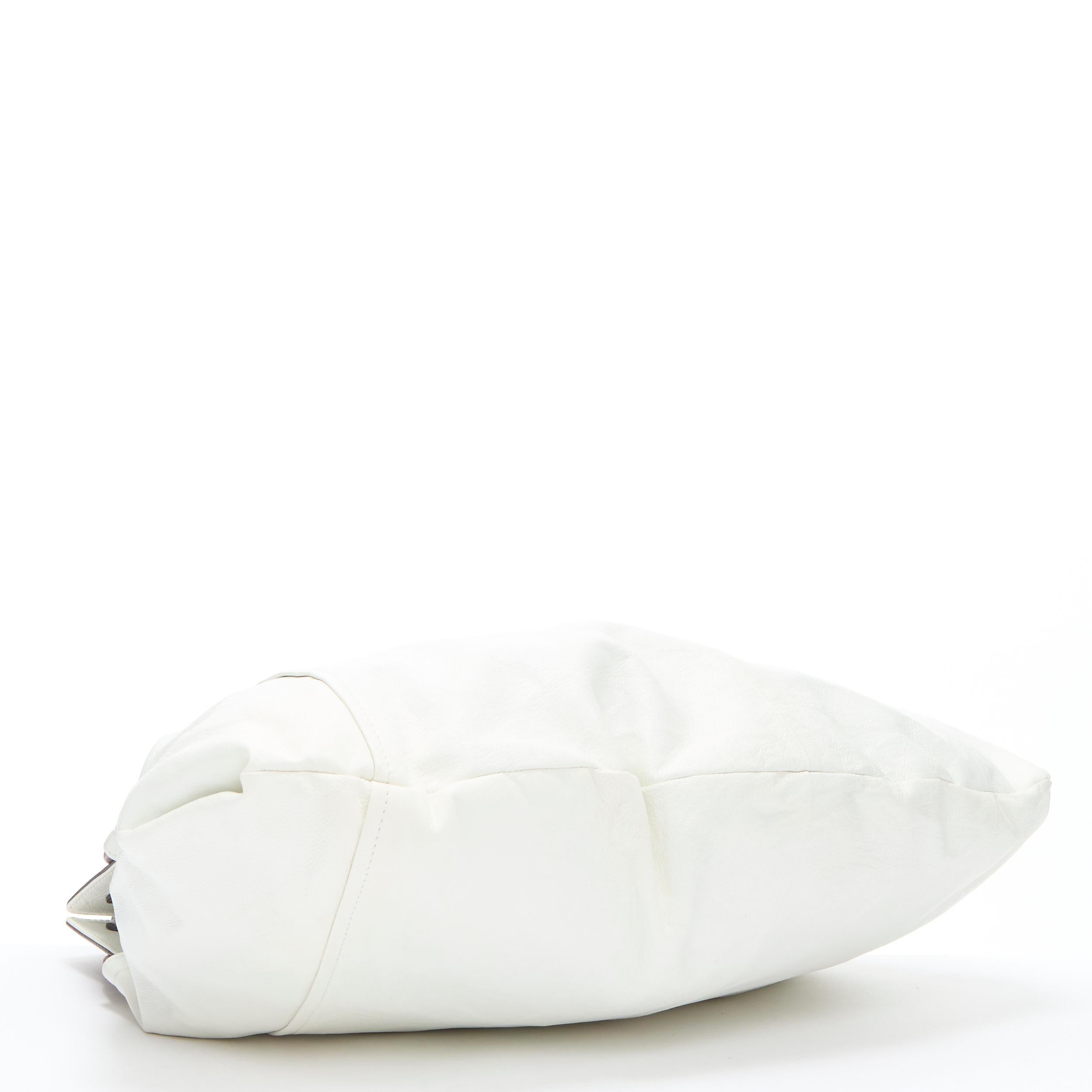 Women's CHLOE white crinkled leather brown handle clasp lock large tote bag