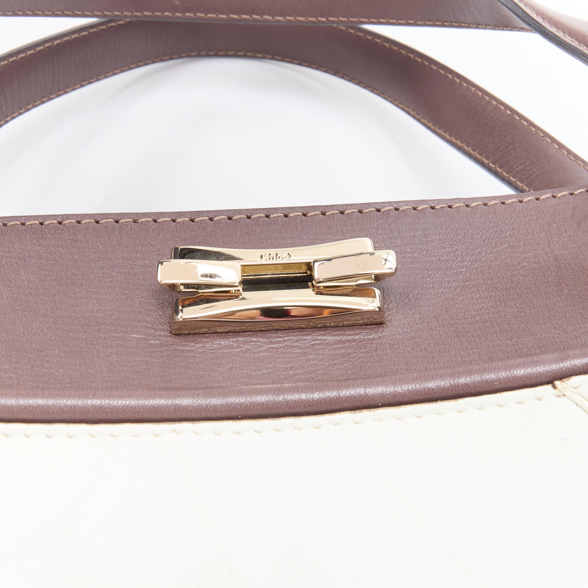 CHLOE white crinkled leather brown handle clasp lock large tote bag 1
