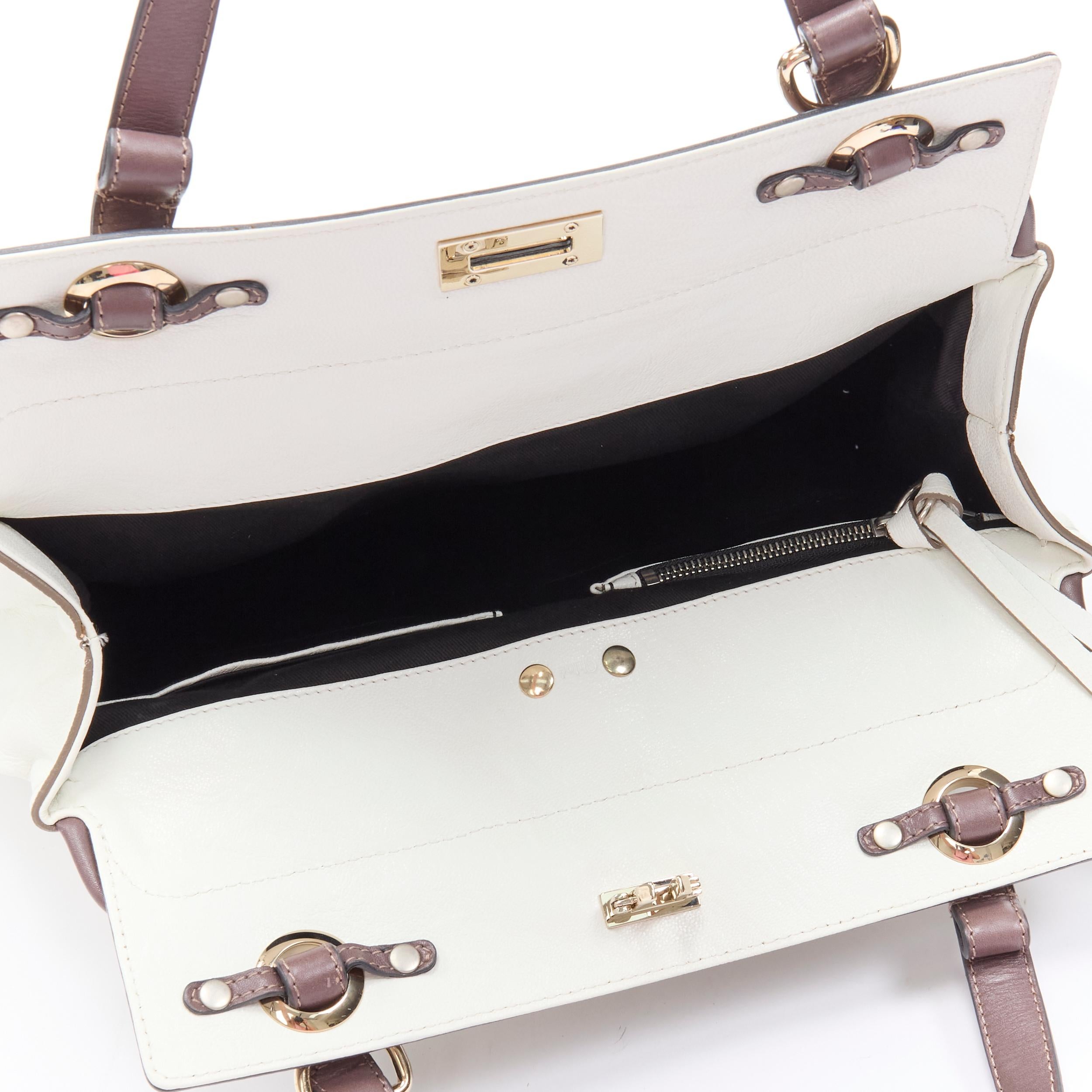 CHLOE white crinkled leather brown handle clasp lock large tote bag 3