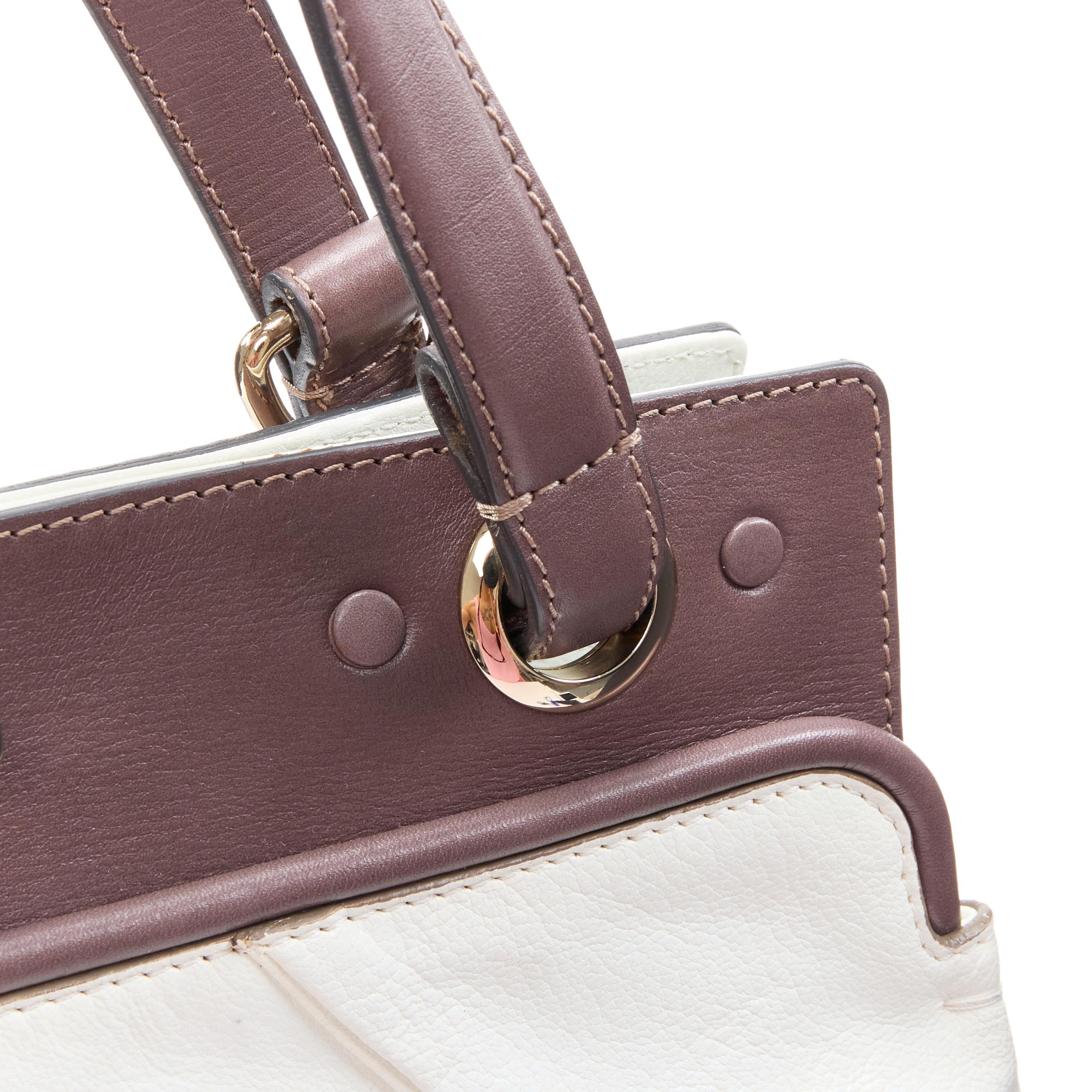 CHLOE white crinkled leather brown handle clasp lock large tote bag 4