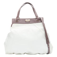 CHLOE white crinkled leather brown handle clasp lock large tote bag
