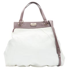 CHLOE white crinkled leather brown handle clasp lock large tote bag
