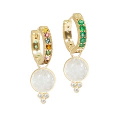 Chloe White Druzy Charms and Intricate 18 Karat Gold Reversible Huggies Earrings