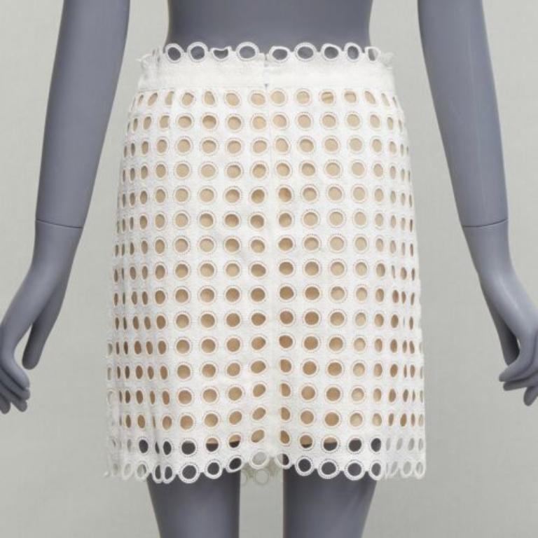 Women's CHLOE white embroidery anglais eyelet layered silk lined skirt FR34 XS For Sale