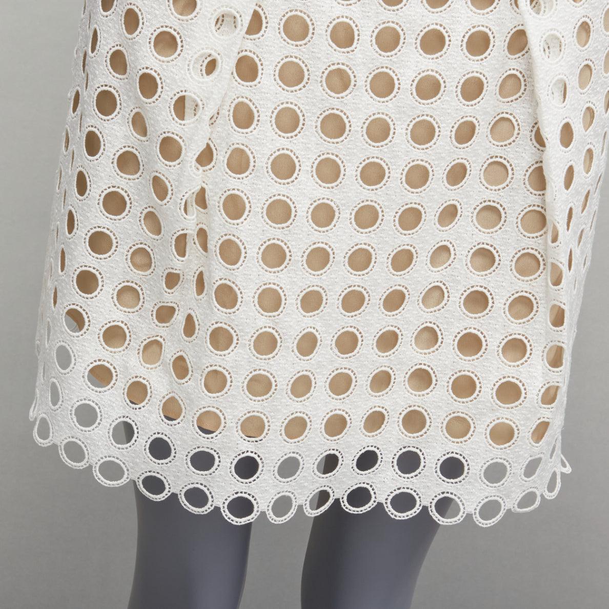 CHLOE white embroidery anglais eyelet layered silk lined skirt FR34 XS For Sale 2