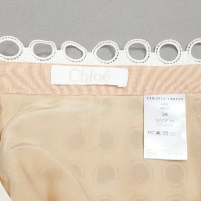 CHLOE white embroidery anglais eyelet layered silk lined skirt FR34 XS For Sale 3