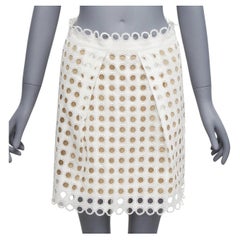 CHLOE white embroidery anglais eyelet layered silk lined skirt FR34 XS