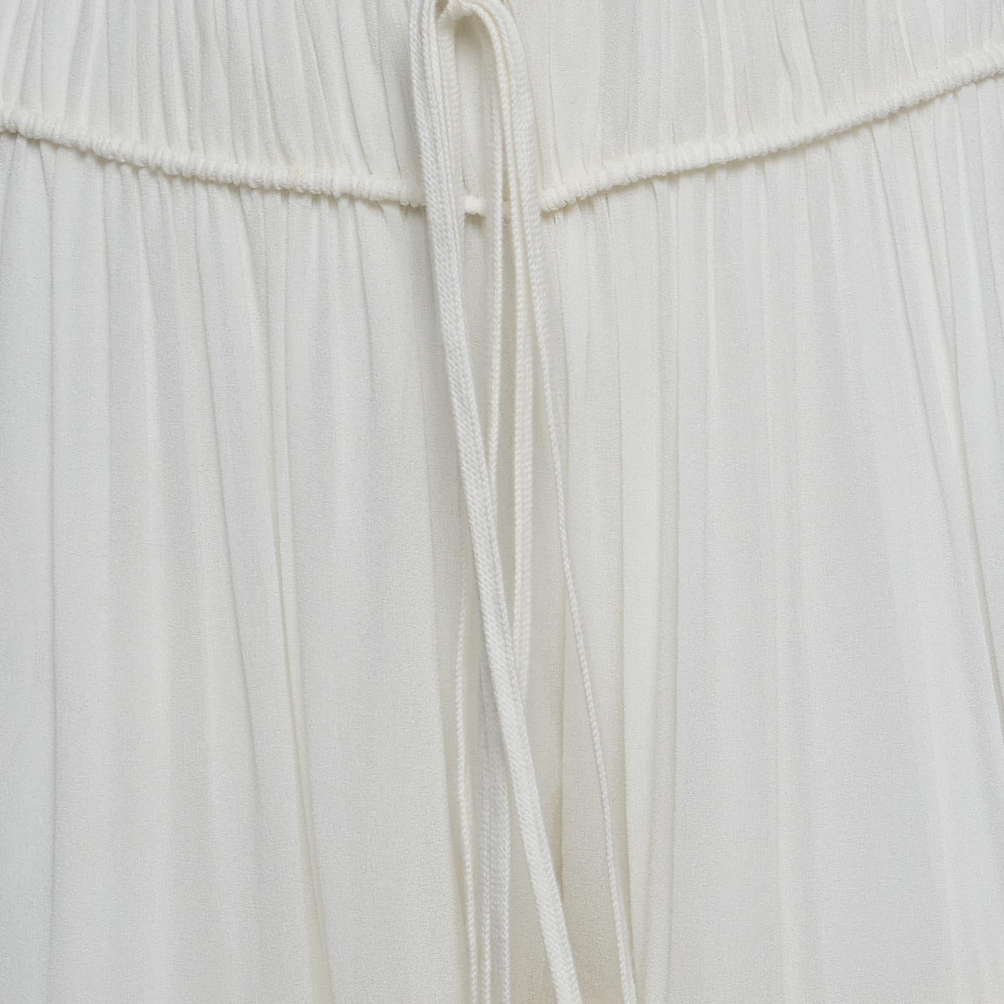 Chloé White Fine Sheer Crepe Gathered Detail Harem Pants S In Good Condition For Sale In Dubai, Al Qouz 2