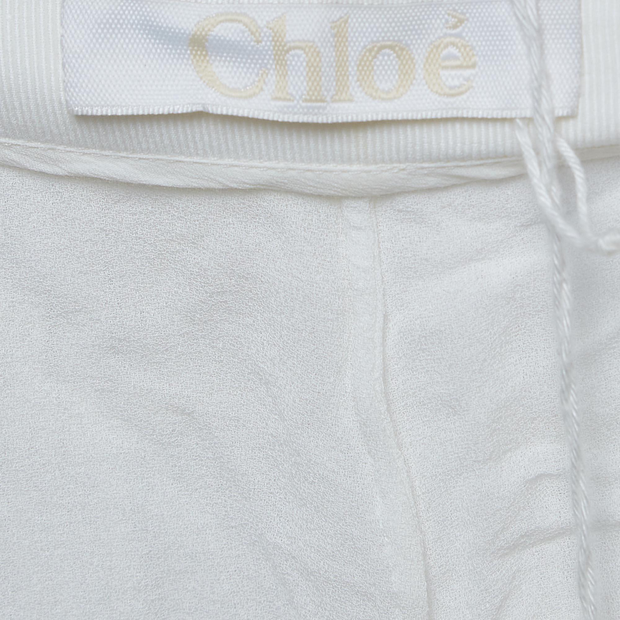 Chloé White Fine Sheer Crepe Gathered Detail Harem Pants S For Sale 2