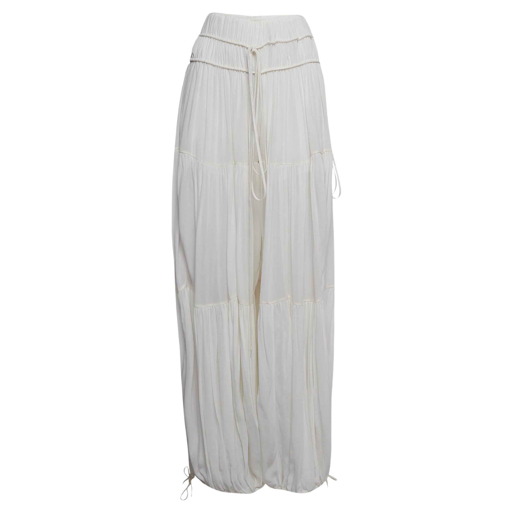 Chloé White Fine Sheer Crepe Gathered Detail Harem Pants S For Sale
