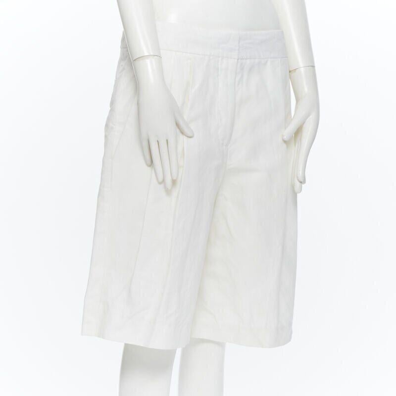 Women's CHLOE white flax cotton blend pleat dark long length culotte shorts FR40