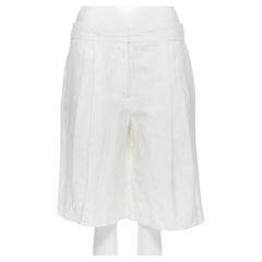CHLOE white flax cotton blend pleat dark long length culotte shorts FR40