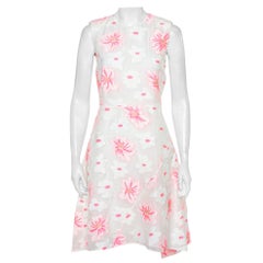 Chloe White & Fluo Pink Floral Embroidered Organza Sheath Dress S