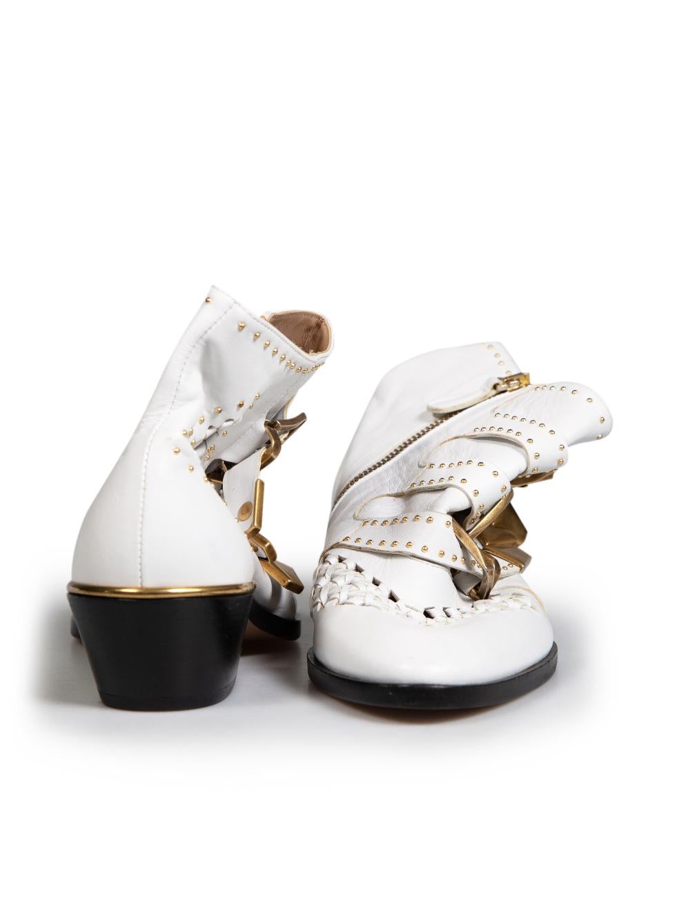 Gray Chloé White Leather Cutout Studded Susanna Boots Size IT 36 For Sale