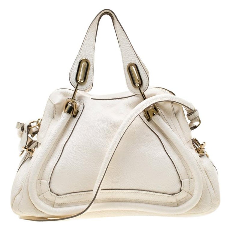 Chloe White Leather Medium Paraty Shoulder Bag For Sale at 1stDibs