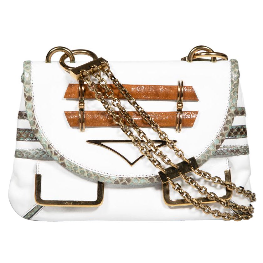 Chloé White Leather Python Trim Shoulder Bag
