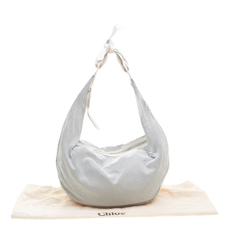 Chloe White Metal and Leather Mesh Hobo 5