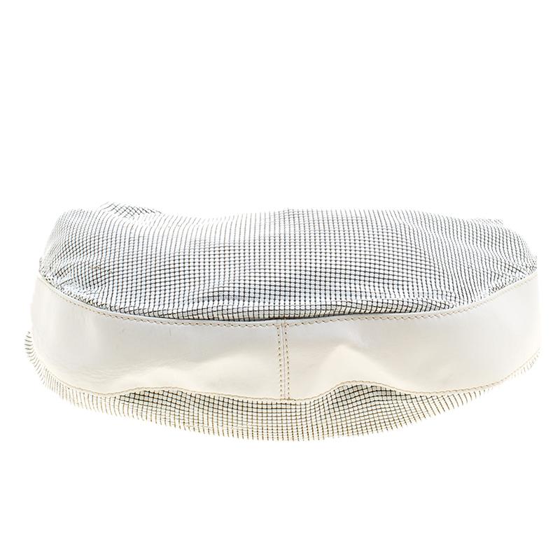 Gray Chloe White Metal and Leather Mesh Hobo
