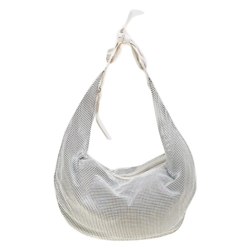 Chloe White Metal and Leather Mesh Hobo