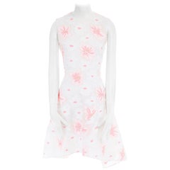 CHLOE white neon pink highlight cotton silk floral jacquard cocktail dress FR38