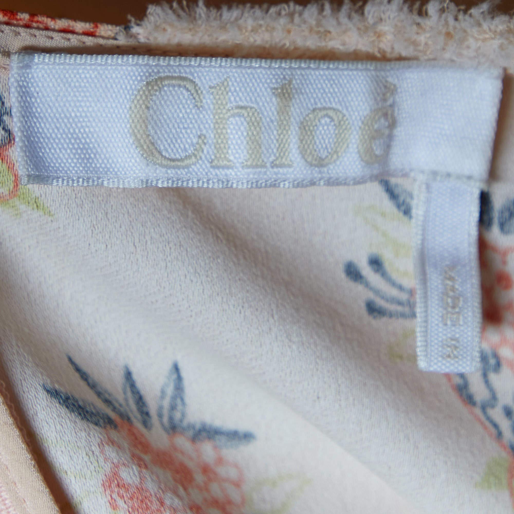Chloe Wild Pink Printed Crepe Puff Sleeves Top L In Good Condition For Sale In Dubai, Al Qouz 2