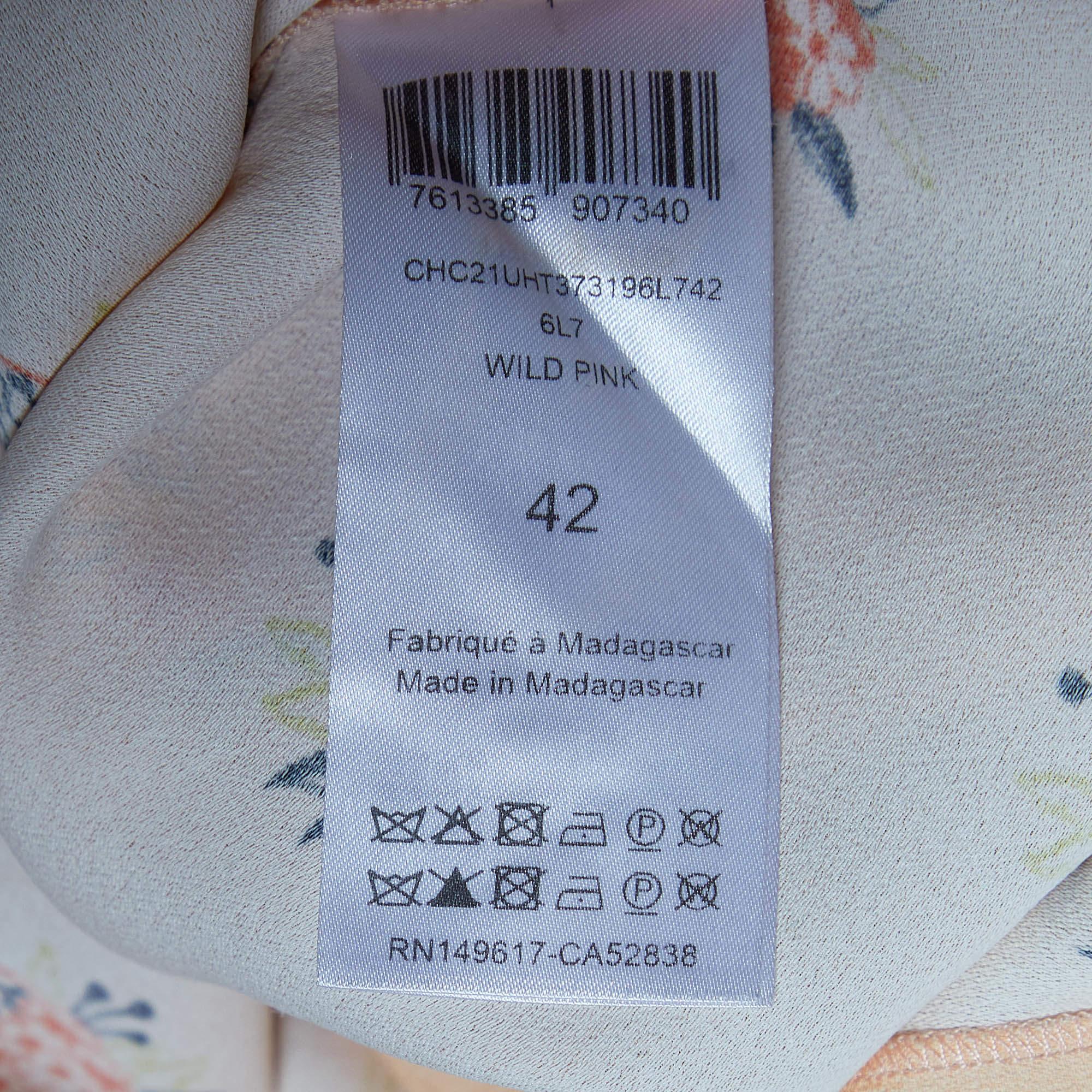 Women's Chloe Wild Pink Printed Crepe Puff Sleeves Top L For Sale