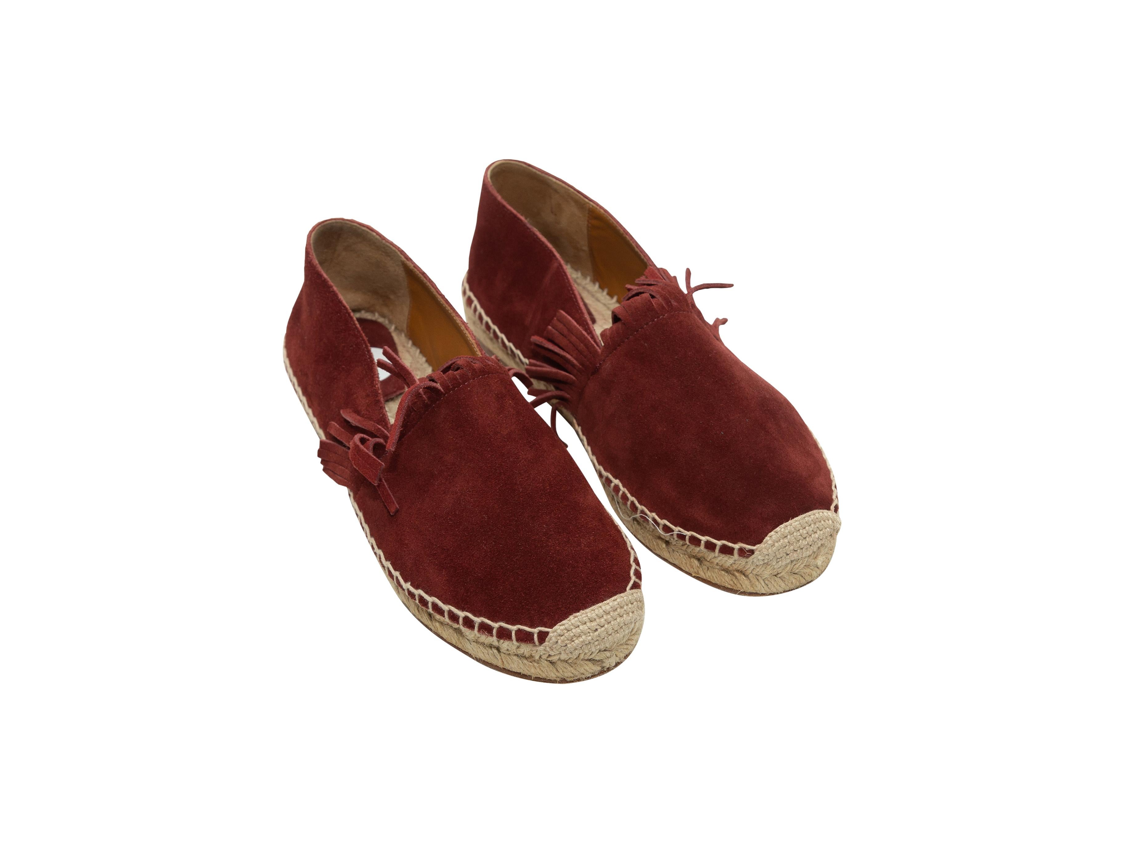 Brown Chloe Wine Suede Fringe-Trimmed Espadrille Loafers