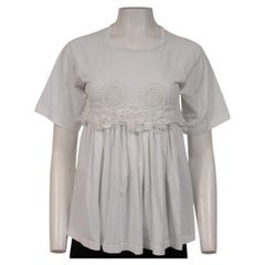 Chloe Women Lace T Shirt Large off white Collection Crotchet Top Ruffle Fringe