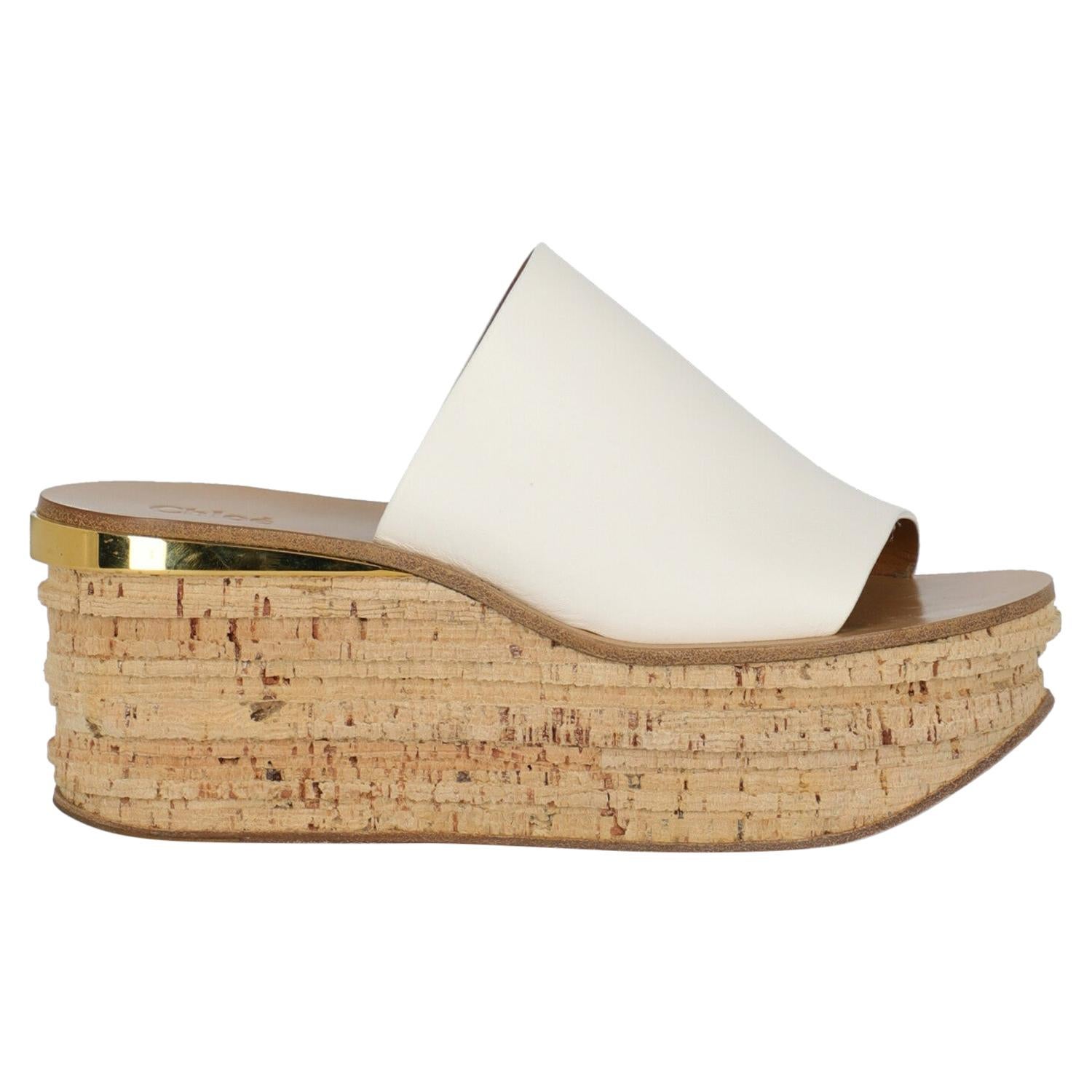 Chloé Women Wedges  White Leather EU 40.5 For Sale