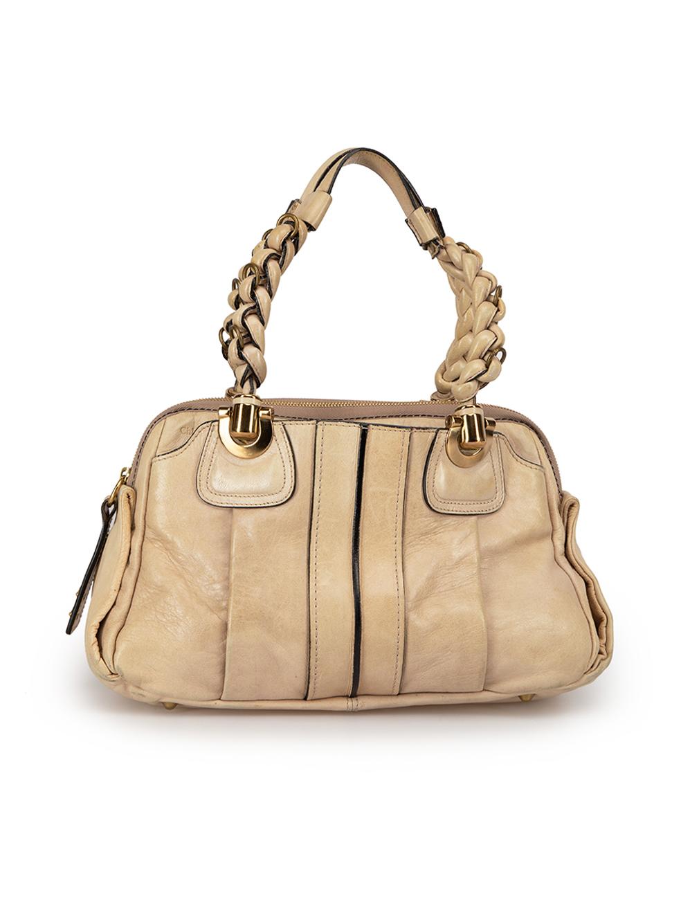 Chloé Women's Beige Leather Heloise Textured Top Handle Bag In Good Condition In London, GB