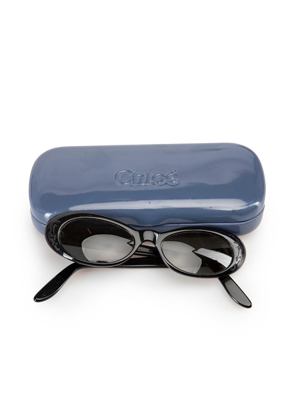 Chloé Women's Black Oval Engraved Detail Sunglasses 2