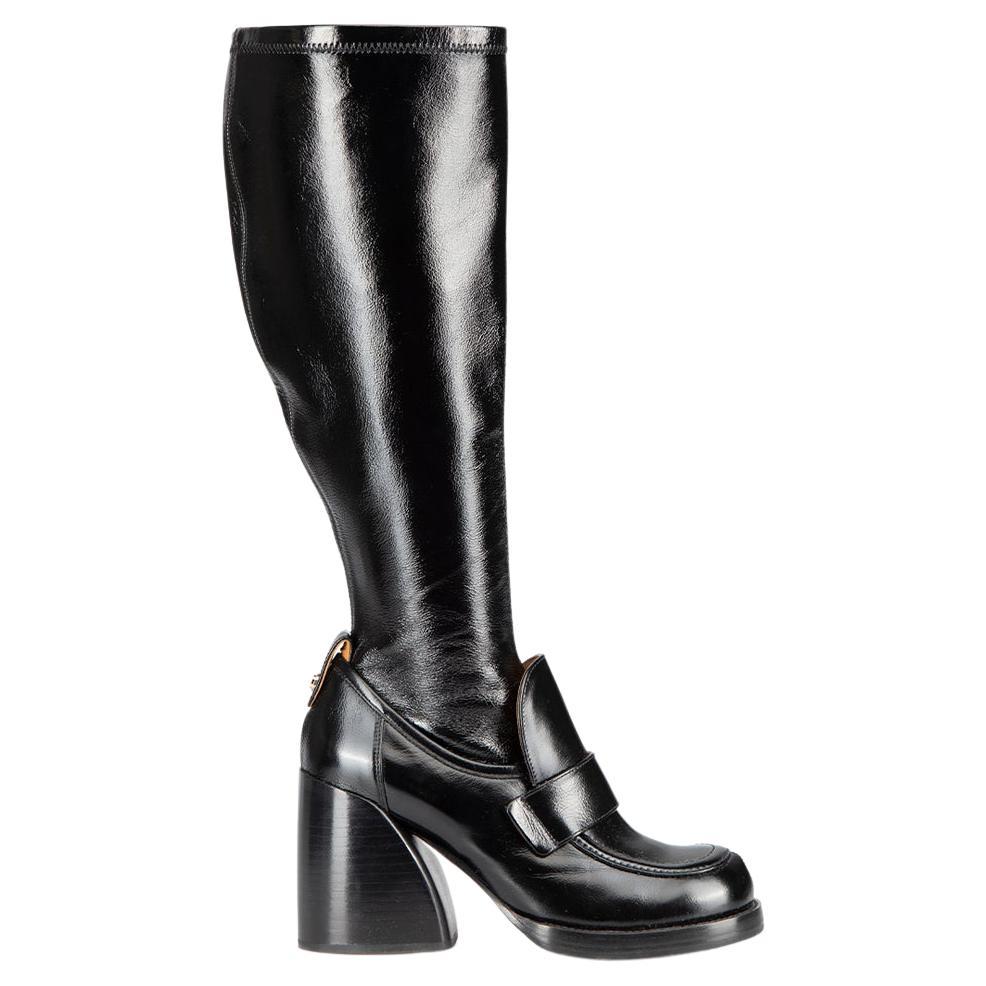 Chloé Women's Black Patent Leather Loafer Knee High Boots