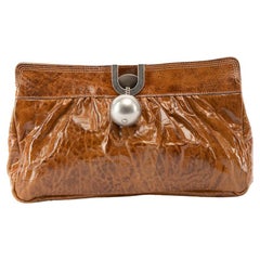 Chloé Women's Brown Patent Leather Ball Accent Clutch Bag