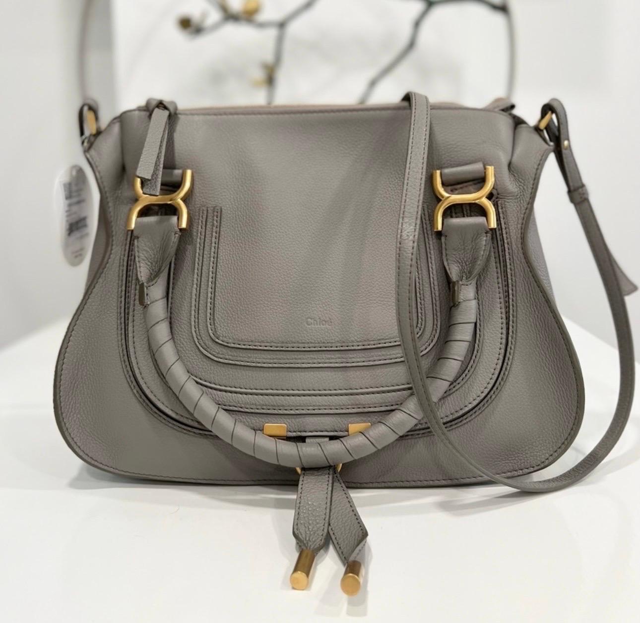 Chloé Women's Gray Marcie Small Double Carry Foldover Tote Bag, Brand New For Sale 8
